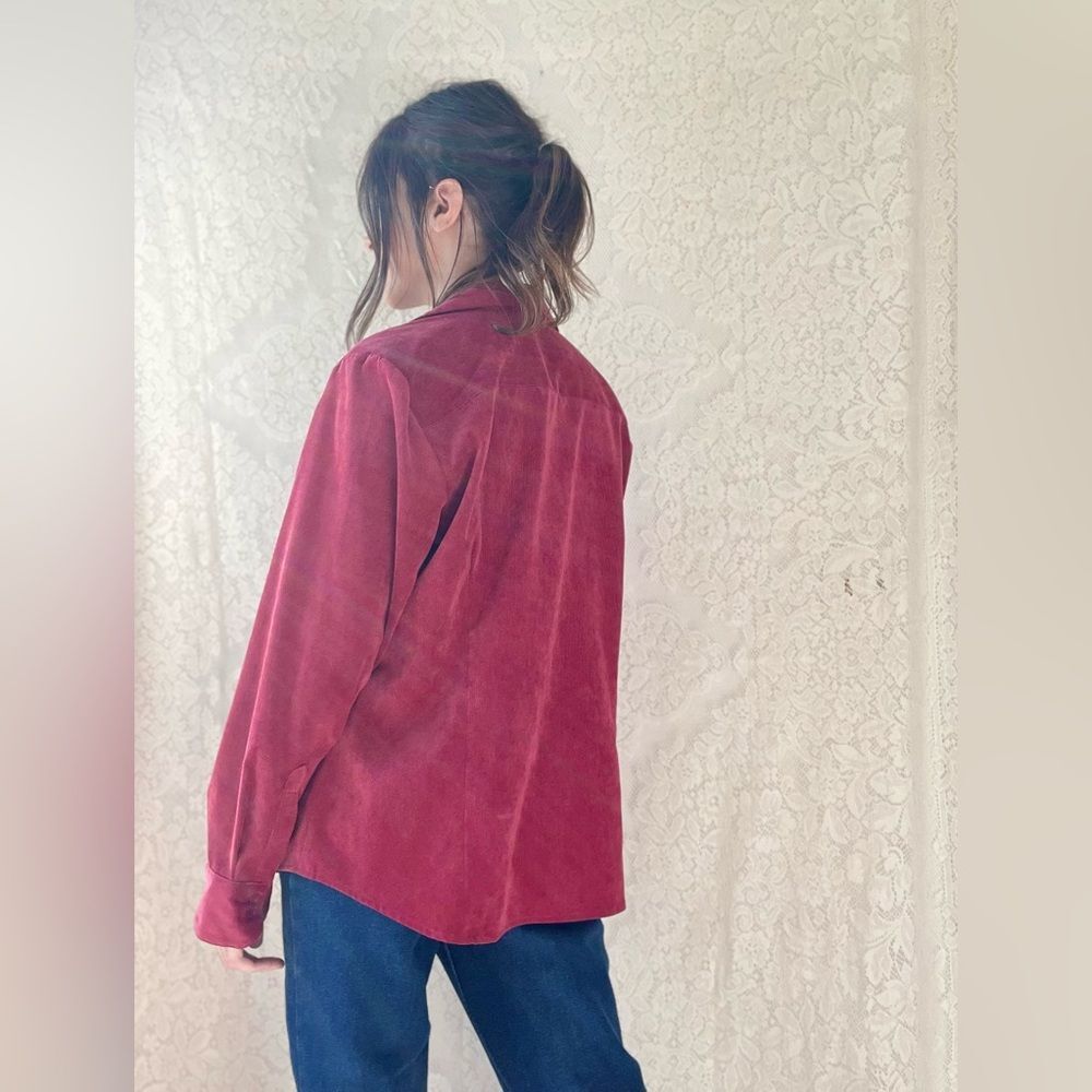 Croft & Barrow Raspberry Red Faux Suede Ribbed Zip-up Lightweight Jacket - Picture 3 of 13